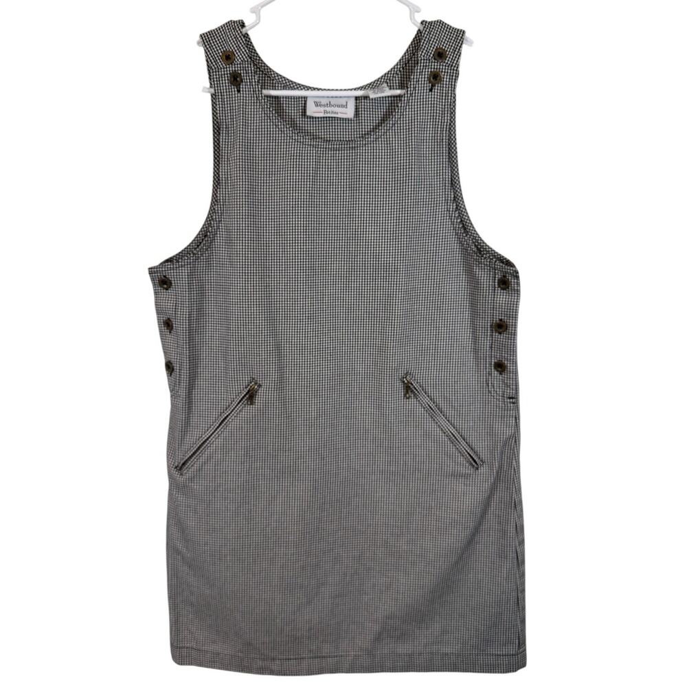 Vintage 90s Westbound Houndstooth Mini Overall Dress Petite Small 100% Cotton